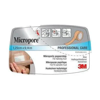 Micropore Kuituteippi, Ruskea, 1,25 cm x 9,1 m, Katkokela