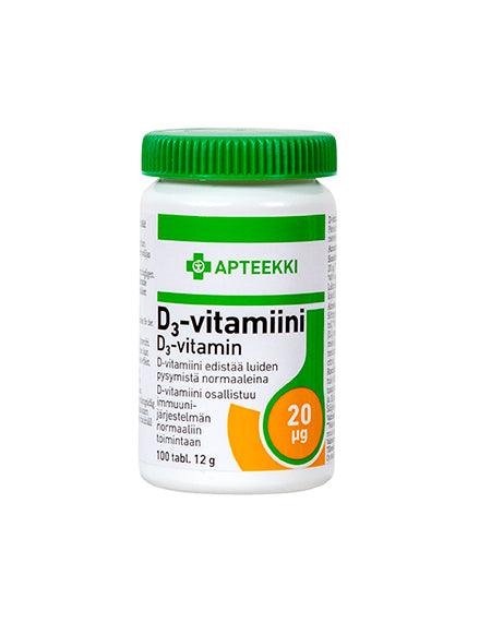 Apteekki D3-Vitamiini 20 mikrog
