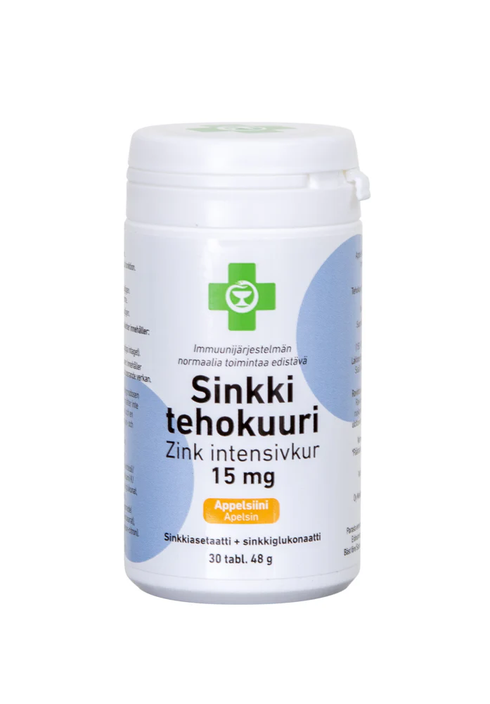 Apteekki Sinkki Tehokuuri 15 mg (sinkkiasetaatti + sinkkiglukonaatti)