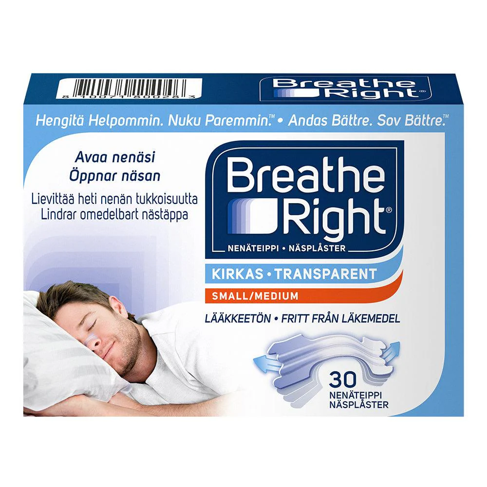 Breathe Right Nenäteippi S/M, kirkas, 30 kpl